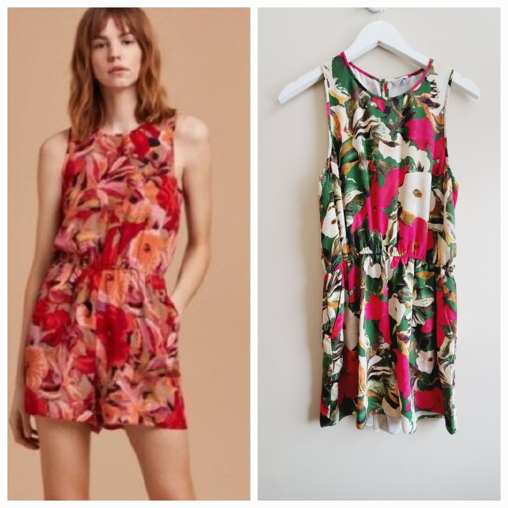 Aritzia 100% Silk floral romper, large size